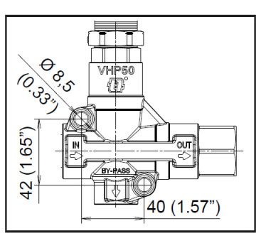 Регулятор давления Mecline VHP50 (360бар, 100л/мин, 1/2&quot;г-1/2&quot;г, By-pass 1/2&quot;г, лат)