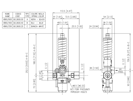 Регулятор давления PA VB60/600 Zero (600бар, 60л/мин, 1/2&quot;г-1/2&quot;г, By-pass 1/2&quot;г, Aisi 303)
