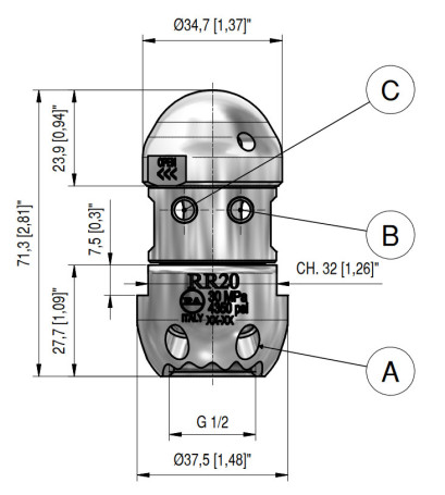 Форсунка каналопромывочная PA RR-TS (20, 1/2&quot;г, вращ)