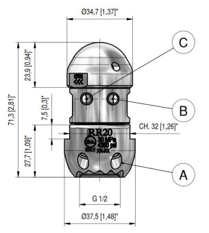Форсунка каналопромывочная PA RR-TS (30, вх.1/2&quot;г, вращ)