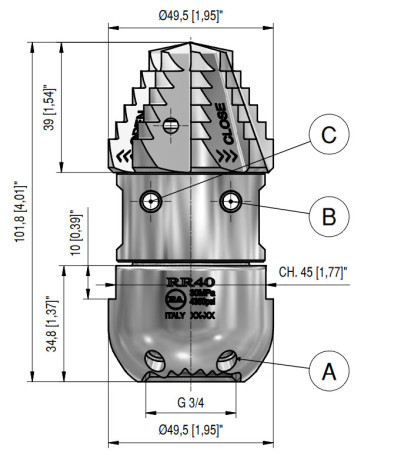 Форсунка каналопромывочная PA RR-TF (30, 3/4&quot;г, вращ)