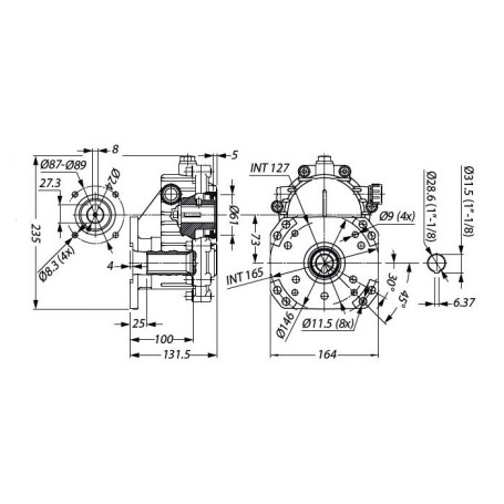 Редуктор для ДВС Tecomec RGB24 (17кВт, 25.4/24мм, фланец 87мм)