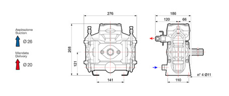Мембранный насос Comet BP60 (20 бар, 58 л/мин, ВОМ 1&quot;3/8)