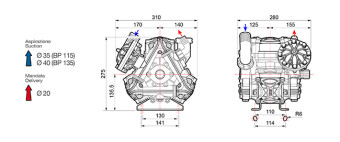Мембранный насос Comet BP135 (20 бар, 124 л/мин, ВОМ 1"3/8)