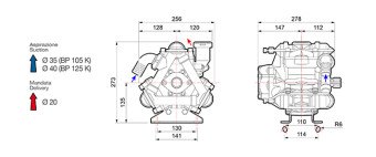 Мембранный насос Comet BP105 (20 бар, 104 л/мин, полый вал 20 мм-ВОМ 1"3/8)