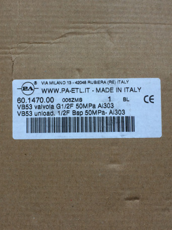 Регулятор давления PA VB53 (500бар, 80л/мин, 1/2&quot;г-1/2&quot;г, By-pass 1/2&quot;г, нерж)